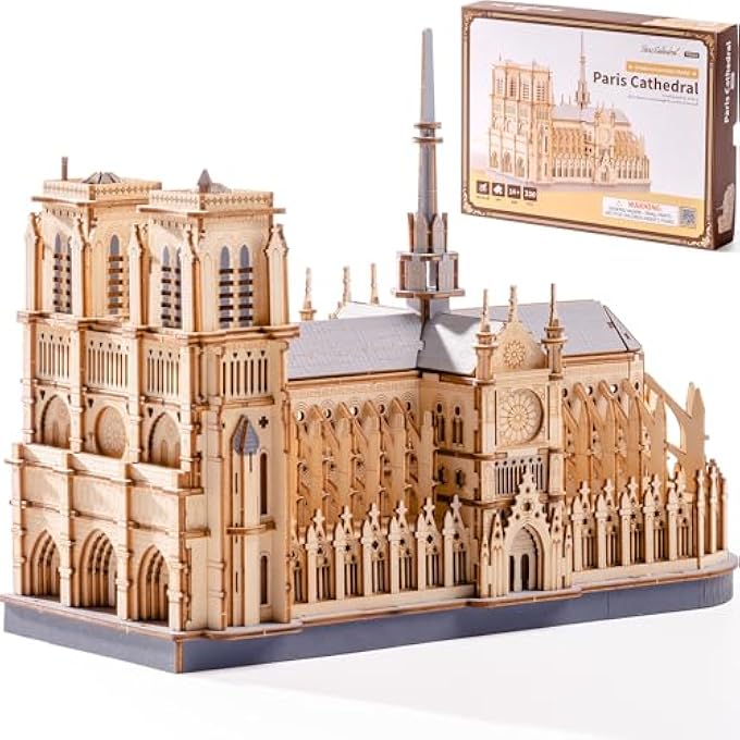 3D WOODEN PUZZLES FOR ADULTS, SCALE 1: 460 NOTRE DAME DE PARIS BUILDING SET, ARCHITECTURE WOODEN MODEL KIT CREATIVE GIFT - Image 1